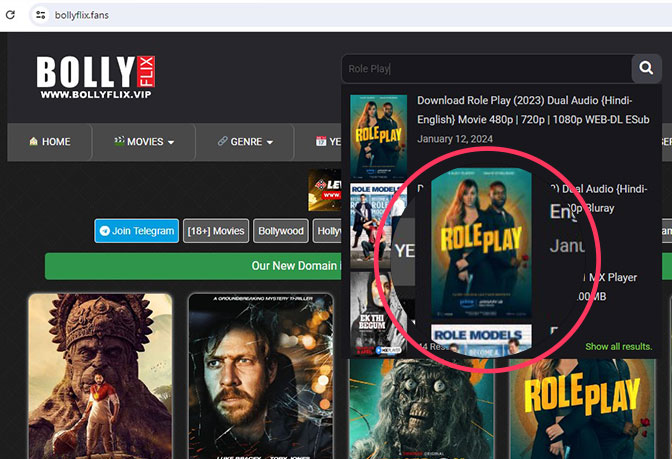 Click on the specific result corresponding to the movie you want to download