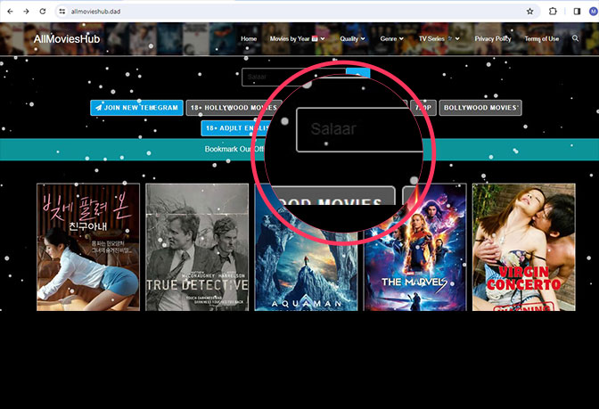 In the middle of the homepage, use the search bar to type the name of your favorite movie