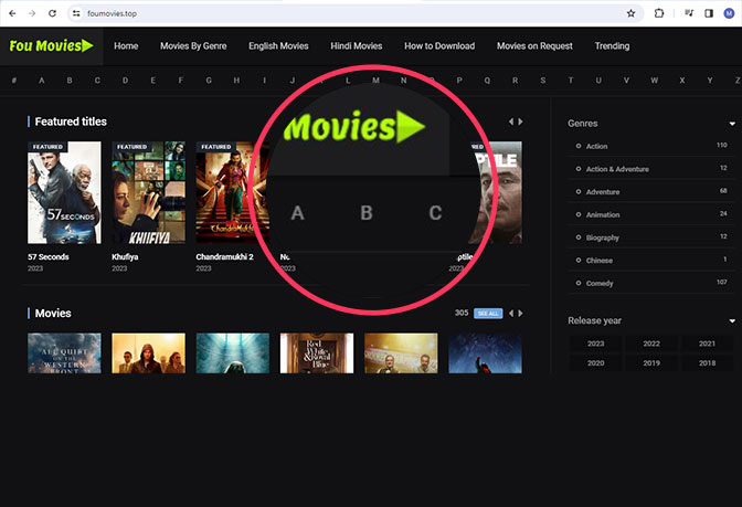 Search for your movie by clicking on the correct alphabe
