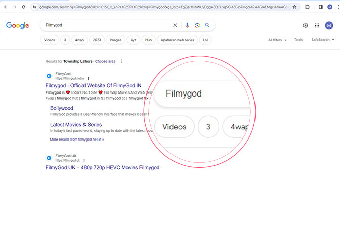 Type filmygod into the search bar and hit enter